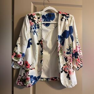 Ro & De White Floral Blazer with Blue and Pink Accents